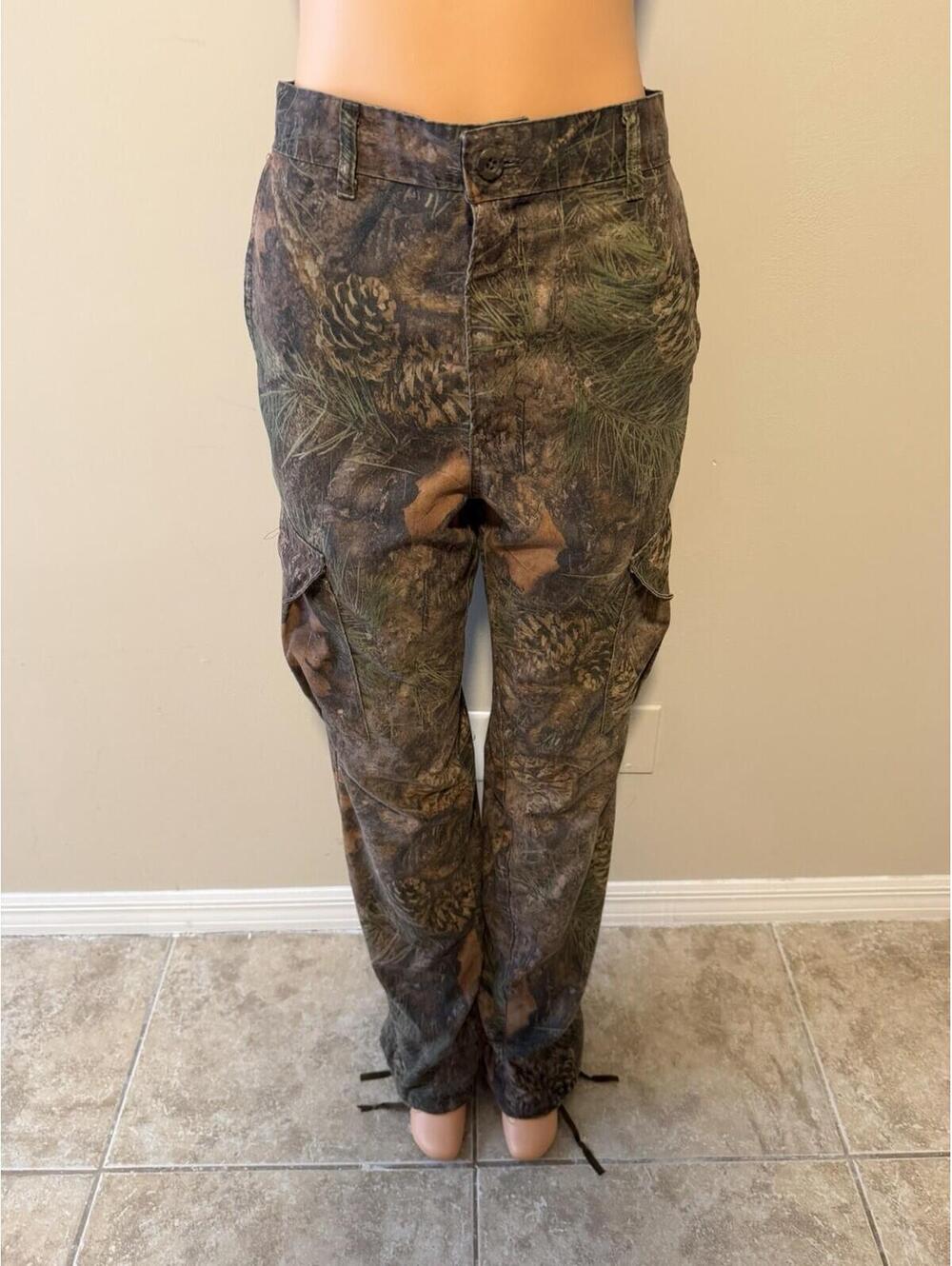 Men’s Camouflage Cargo Pants Straight Leg Multi-Pocket Drawstring Hem